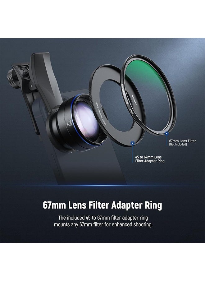 NEEWER 60mm Telephoto Lens with 17mm Thread Phone Lens Clip & 67mm Filter Adapter Ring, 2X Magnification Compatible with iPhone Samsung, LS-41 PRO