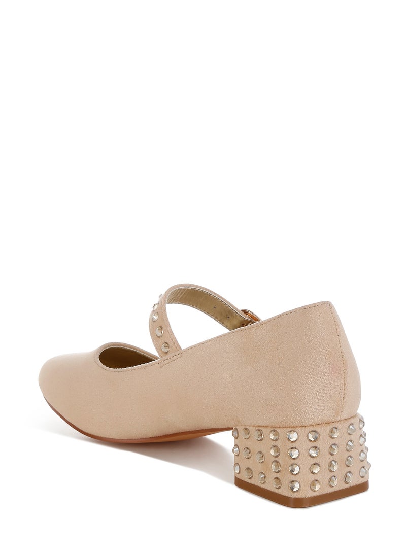 Studded Mary Jane Pumps in Beige