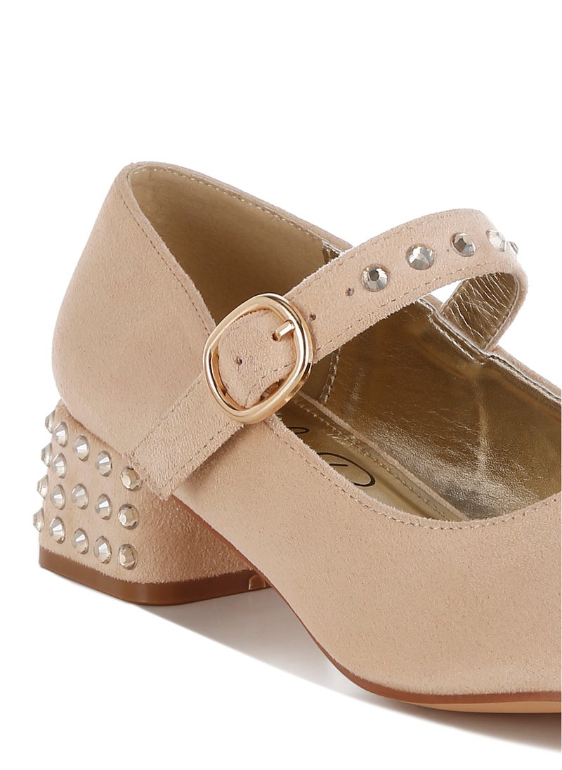 Studded Mary Jane Pumps in Beige