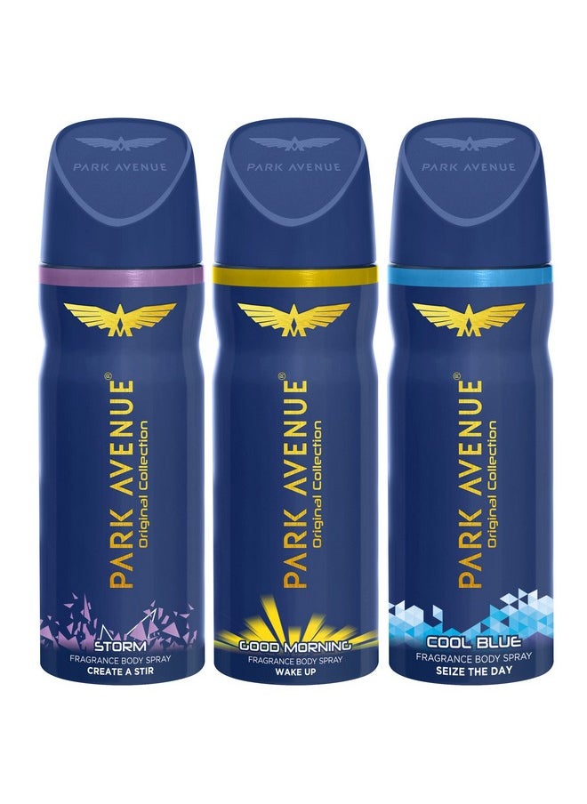 Original Collection | Deodorant For Men | Fresh Long-Lasting Aroma - Cool Blue, Good Morning & Storm | 150Ml Each (Pack Of 3)