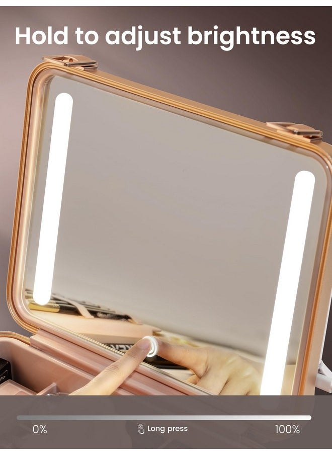 ROWNYEON Travel Makeup Case With Light Up Mirror - Portable Organizer and Train Case for Makeup Artists and Hairstylists with 5x Mirror(White)