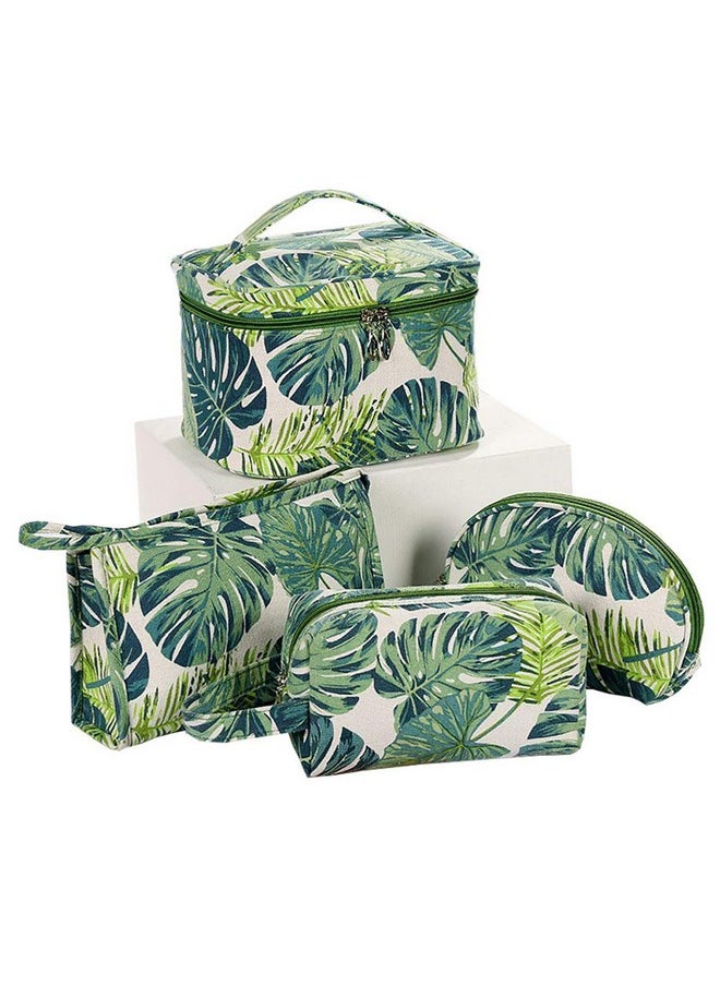 House of Quirk Makeup Bag Tropical Canvas Cosmetic Bags Travel Toiletries Storage Pouch Clutch Purse for Women (Birch Pack of 4 ABCD)