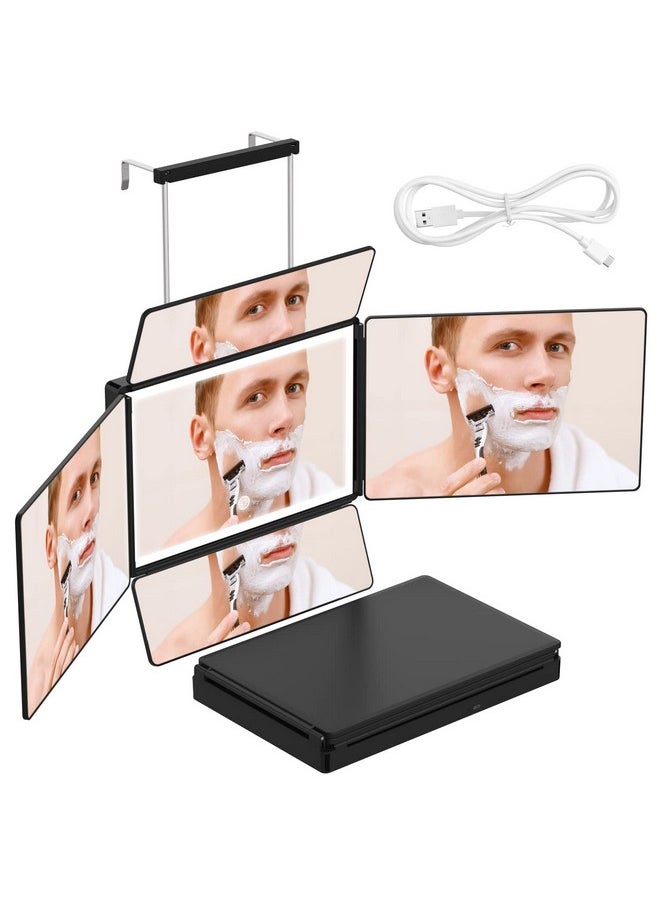 OLIBUY 5 Way Mirror, 360 Mirror for Self Hair Cutting and Brading Hair, Rechargeable LED Barber Mirror with Adjustable Hooks