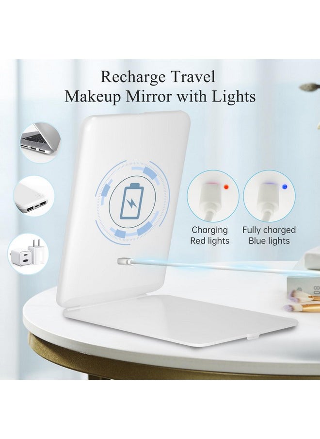 FUNTOUCH Rechargeable Travel Makeup Mirror with 72 Led Lights, Portable Lighted Beauty Mirror, 3 Color Lighting, Dimmable Touch Screen, Tabletop LED Folding Cosmetic Vanity Mirror