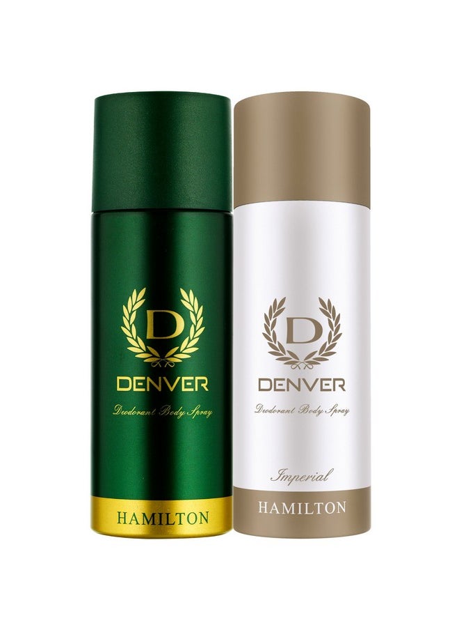 DENVER Hamilton Deo (165ML) + Imperial Deo (165ML) - Combo of 2 | Long lasting Deodorant Body Spray for Men