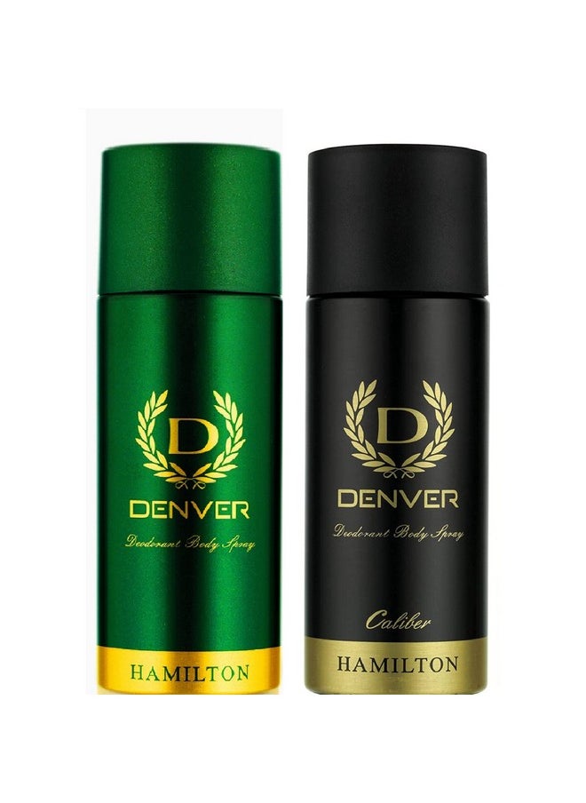 Denver Hamilton Deodorant + Caliber Deodorant - 165ML Each (Combo Pack 2) | Long Lasting Deo Body Spray For Men