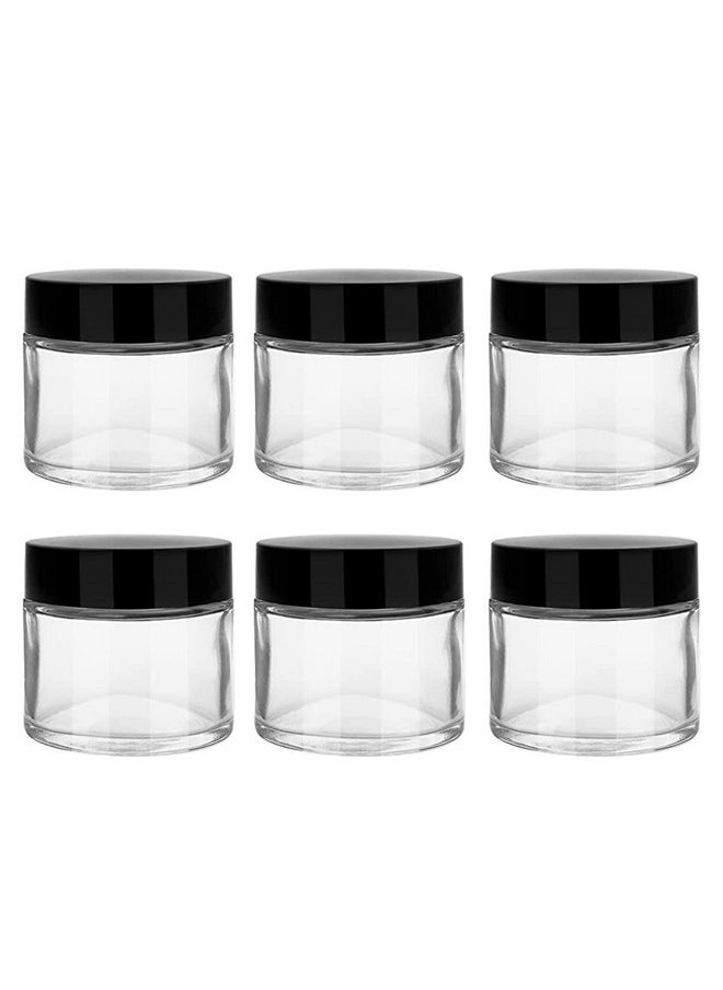 Devinez Multipurpose (Pack of 6) Round Clear Glass Cosmetic Jars,30gm with Inner Liners and Black Lids, Travel Jars, Refillable for Makeup, Cream, Lotion, Sugar Scrubs, Eye Shadow Paint, Jewelry