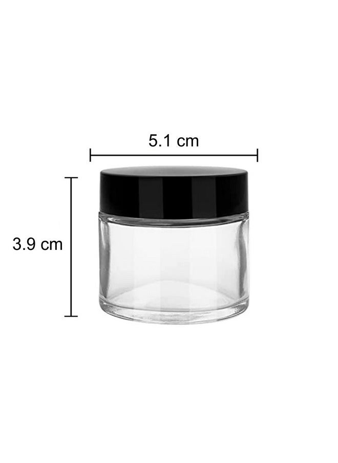 Devinez Multipurpose (Pack of 6) Round Clear Glass Cosmetic Jars,30gm with Inner Liners and Black Lids, Travel Jars, Refillable for Makeup, Cream, Lotion, Sugar Scrubs, Eye Shadow Paint, Jewelry