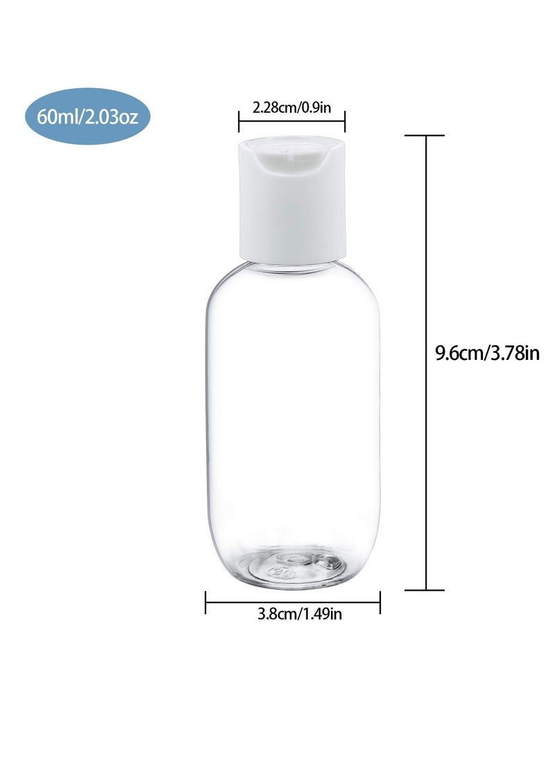 TrendBox 60ml / 2oz Empty Plastic Refillable Essentials Bottles with Disc Top Flip Cap - 6 Pack