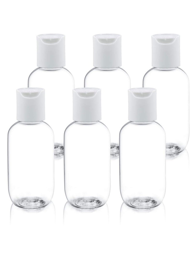 TrendBox 60ml / 2oz Empty Plastic Refillable Essentials Bottles with Disc Top Flip Cap - 6 Pack