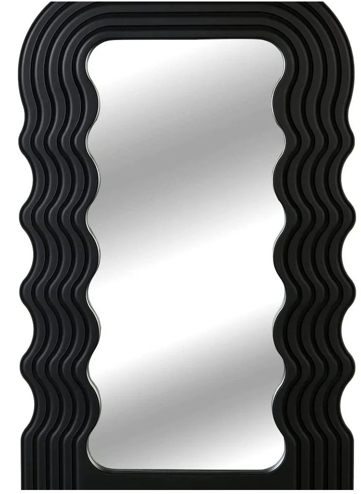 Aesthetic Wave Pattern Irregular Frame Mirror, Decorative Desk Wall Mirror for Living Room Bedroom Hallway Home Decor (Black)