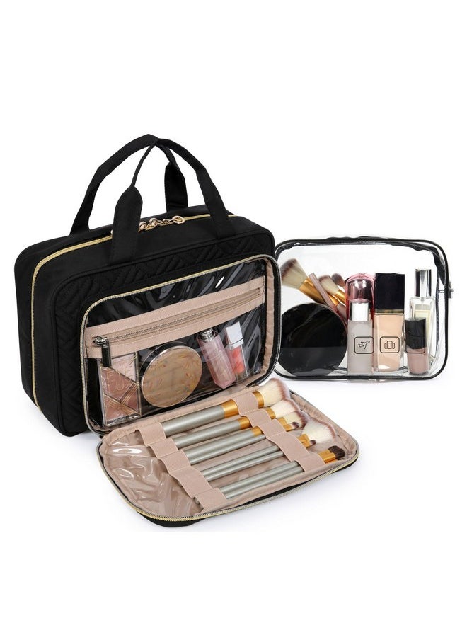 Toiletry Bag Hanging Travel Makeup Organizer With Tsa Approved Transparent Cosmetic Bag Makeup Bag For Full Sized Toiletries, Medium-Black