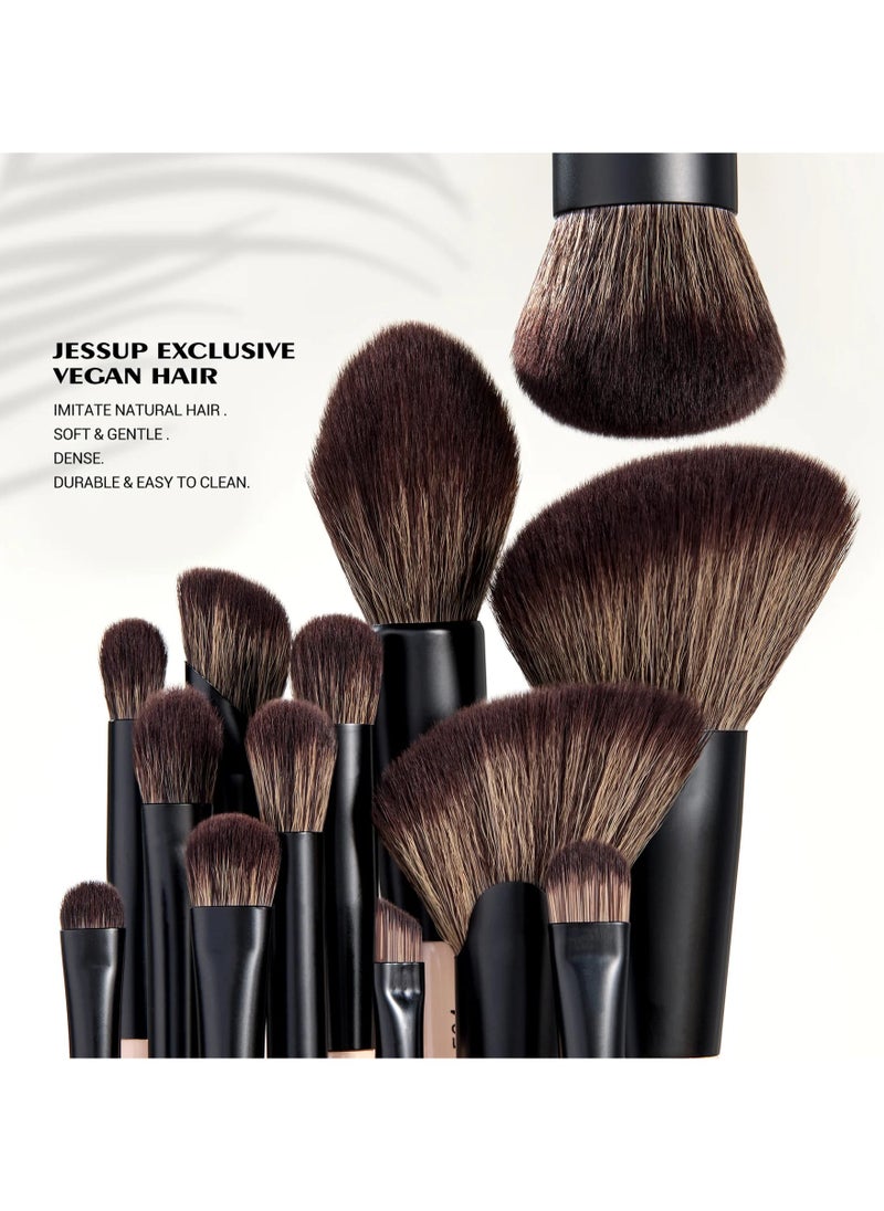 Jessup Makeup Brushes Set 14-in-7 Double Sided Makeup Brushes for Foundation Concealer Blush Eyeshadow Contour Bronzer Powder Blending Eyebrow Eyeliner, Cruelty-Free Make up Brushes Peach Dust T600