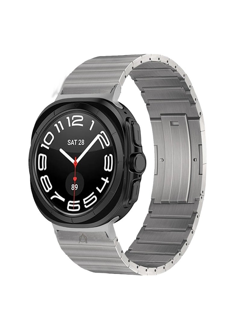 A-Case it My Case Fethiye Series Stainless Steel Band Compatible with Galaxy Watch Ultra 7 Secure Clasp Premium Material - Titanium