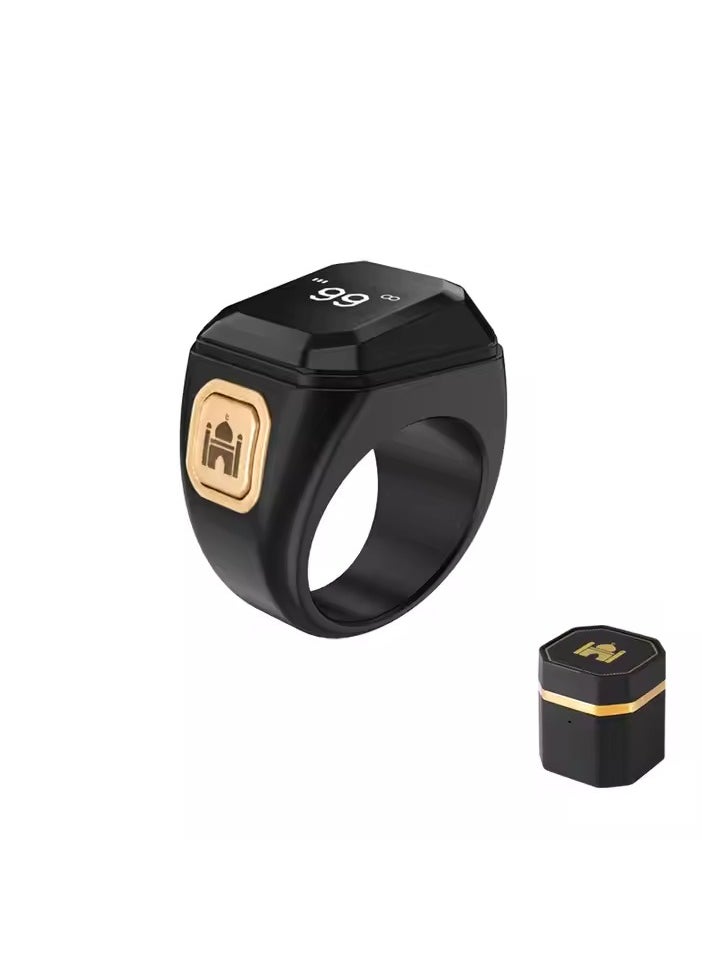 20mm Zikr Ring Arabic Smart Tasbih Ring Muslim Prayer Prayer timing reminder Tasbih Counter Smart Ring Wearable Technology Vibration Reminder Exclusive IQIBLA App and 5 Daily Prayer Reminders (Black)