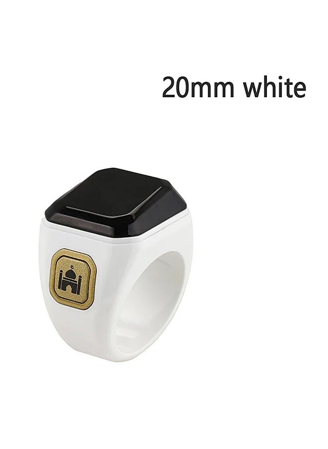 20mm Zikr Ring Arabic Smart Tasbih Ring Muslim Prayer Prayer timing reminder Tasbih Counter Smart Ring Wearable Technology Vibration Reminder Exclusive IQIBLA App and 5 Daily Prayer Reminders (White)