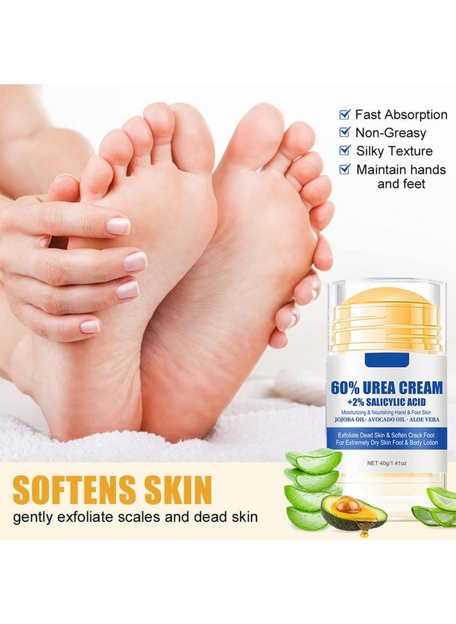 60% Urea Plus 2% Salicylic Acid Foot Cream Moisturizer For Dry Cracked Feet Knees Elbows Hands Hydrates &Nourish Foot Care For Softens Skin Exfoliates Dead Skin Smoothing Skin Women And Men 1.41Oz