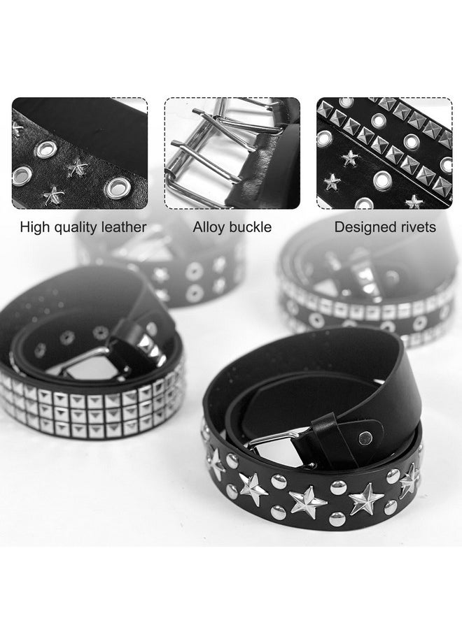 Studded Belts, 4 Pcs Punk Rock Rivet Belts Set, Black Faux Leather Gothic Grommet Belt For Women Men Gift