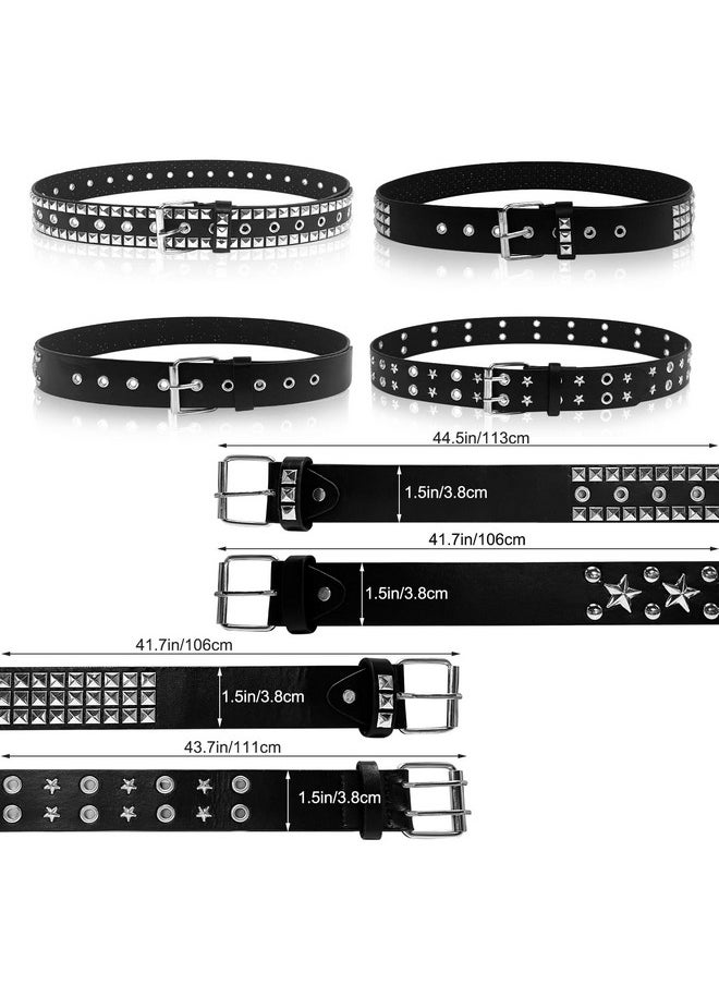 Studded Belts, 4 Pcs Punk Rock Rivet Belts Set, Black Faux Leather Gothic Grommet Belt For Women Men Gift