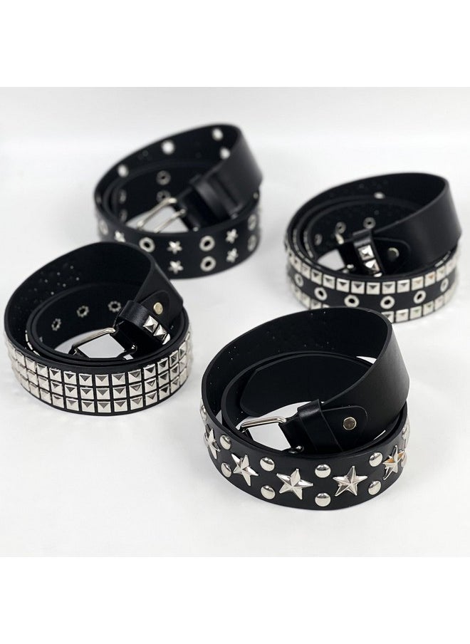 Studded Belts, 4 Pcs Punk Rock Rivet Belts Set, Black Faux Leather Gothic Grommet Belt For Women Men Gift