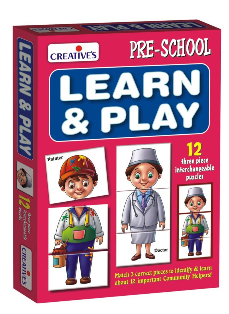 Creative's Learn and Play | Educational Puzzle Game | Learn & Identify & Name 12 Important Community Helpers | Doctor, Painter, Lawyer, Teacher & More | Fun With Learn Game For 2 & Up Kids