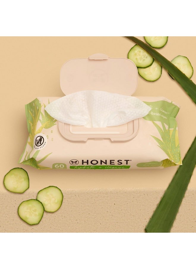 The Honest Company Hydrate + Cleanse Naturally Scented Wipes | Cleansing Multi-Tasking Wipes | 99% Water, Plant-Based, Hypoallergenic | Aloe + Cucumber, 60 Count