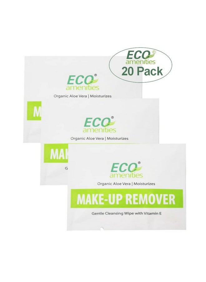 ECO Amenities 20 Count Makeup Remover Wipes with Aloe Vera and Vitamin E Individually Wrapped Facial Towelettes Skin Cleansing Wipes