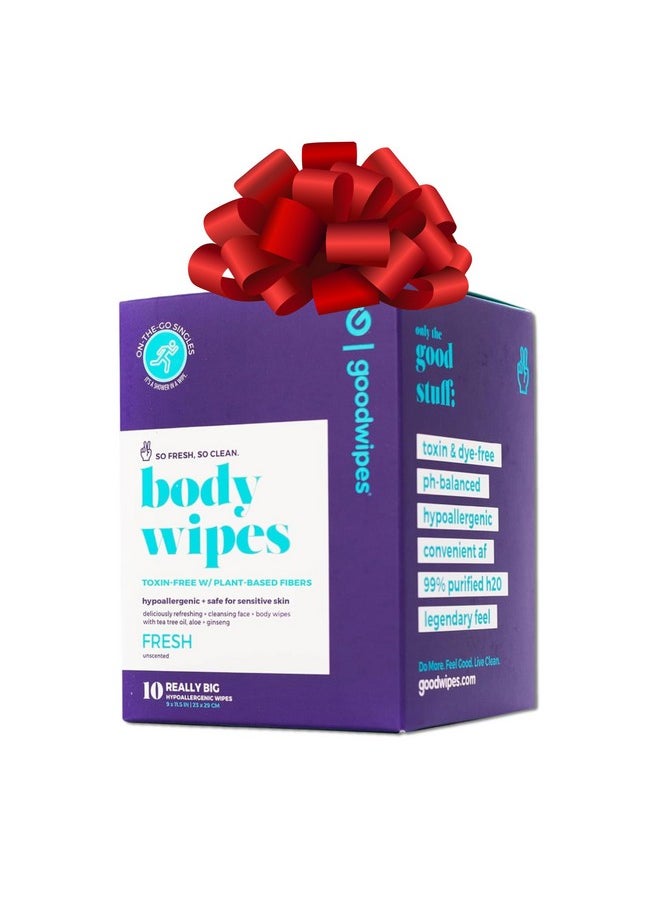 Goodwipes Body Wipes - Really Big, All Over Wipes with Aloe - Plant Based + Hypoallergenic - Wipe Away Sweat and Odor, for Face and Body - V. Fresh, 10 Wipes