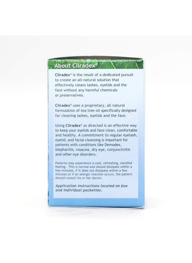 Cliradex Towelettes - Natural Face, Eyelash & Eyelid Cleanser - Wipes for Demodex, Blepharitis, Mgd and Red Irritated Eye Lid - Tea Tree Oil Extract.