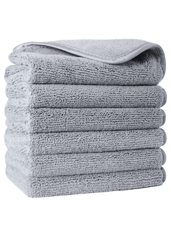 POLYTE Premium Lint Free Microfiber Washcloth Face Towel, 13 x 13 in, Set of 6 (Gray)