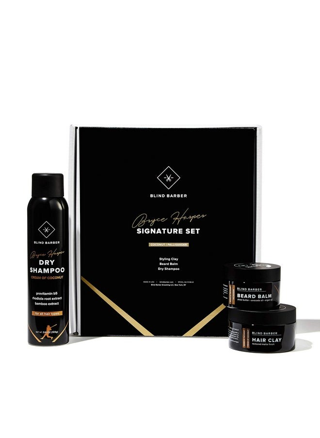 Blind Barber Bryce Harper Signature Series Gift Set - Men’s Hair, Beard & Grooming Kit with Dry Shampoo, Beard Balm, & Hair Clay Styling Paste for Men (3 Piece Set)