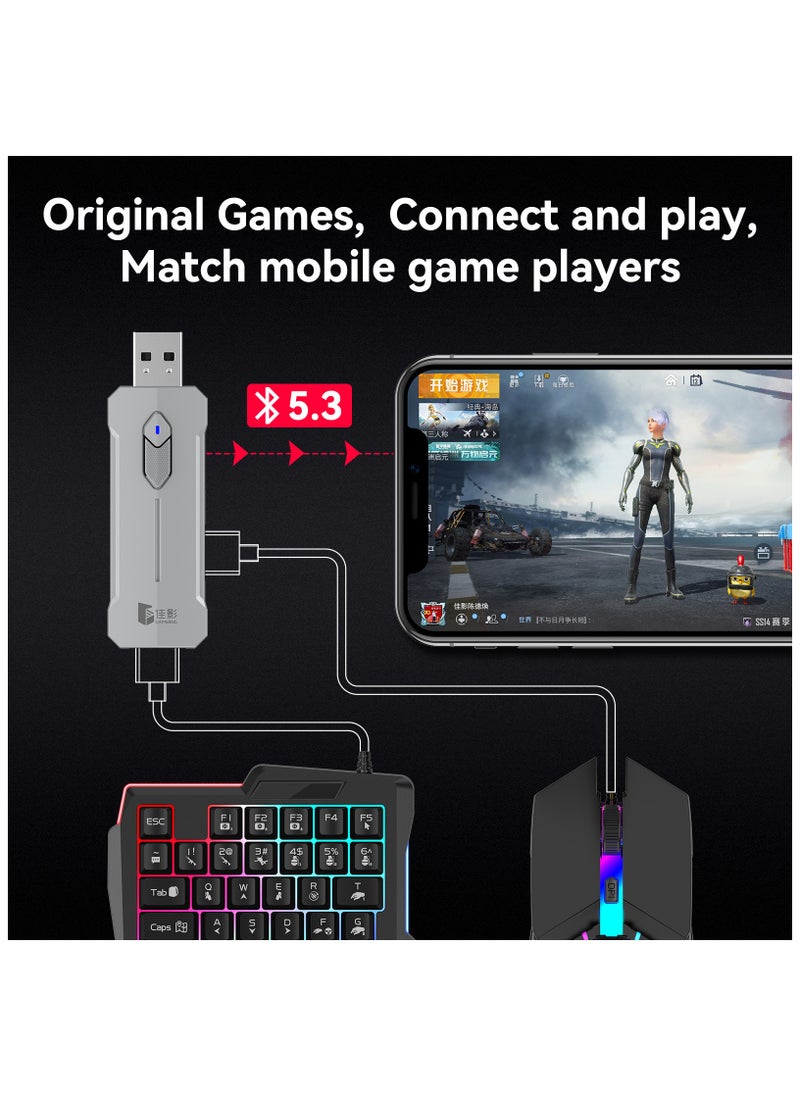 Classic Mobile Gaming Keyboard Mouse Converter Set 5 in 1 Mobile Game Combo Pack for Android HarmonyOS Hyper OS Samsung, Recoil Control Function Wireless Connection