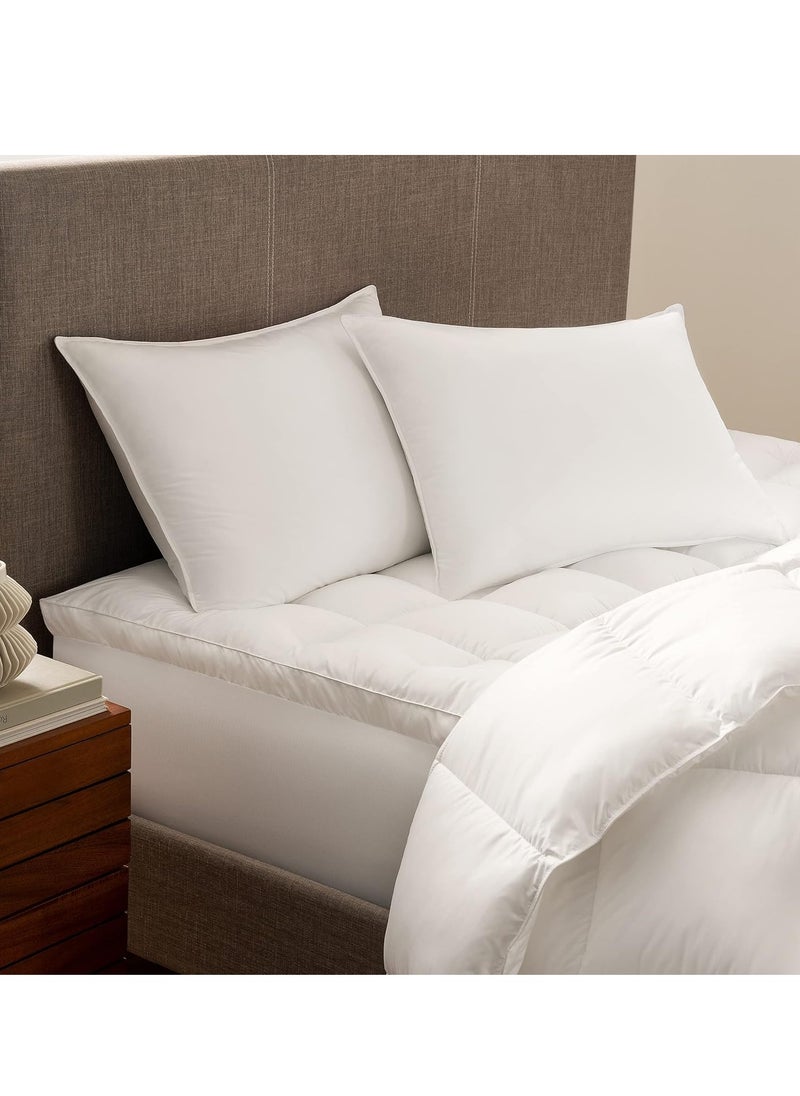 Serta Down Illusion Soft Hypoallergenic Soft/Medium Bed Pillows for Side, Stomach or Back Sleepers (2 Pack), Queen, White