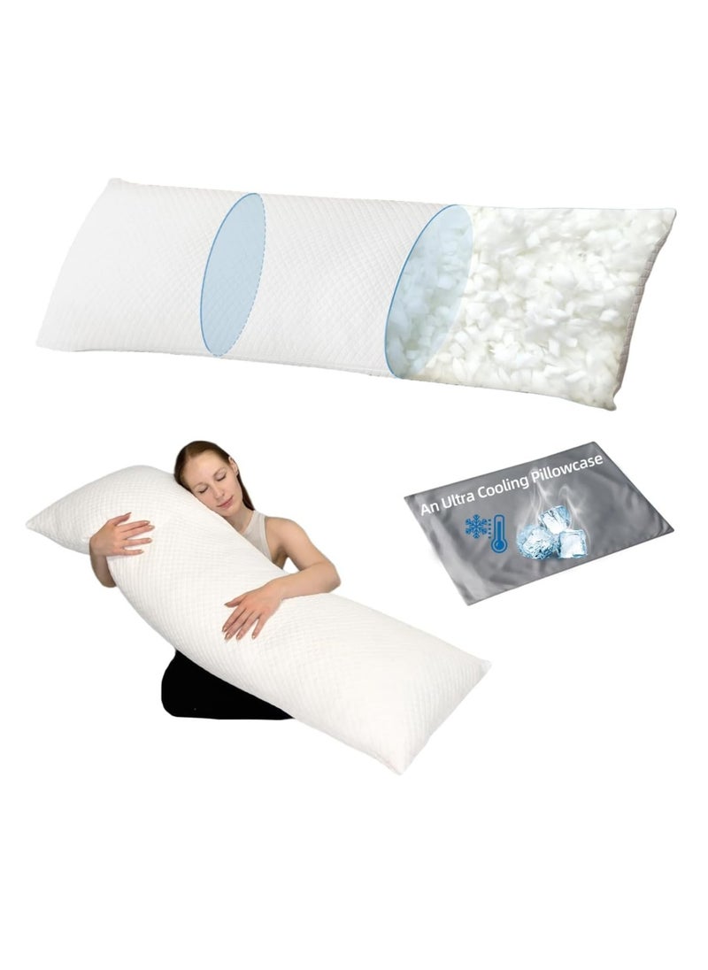 LOFE Body Pillows for Adults - Adjustable 3 Compartments Body Pillow with Superior Support, Fluffy Shredded Memory Foam Full Body Pillow, Long Pillow with a Removable Ultra Cooling Pillowcase