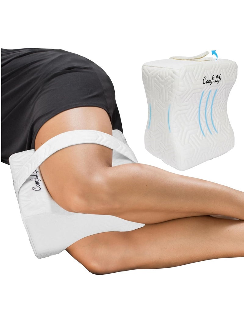 ComfiLife Knee Pillow for Side Sleepers – Cooling Leg Pillow for Side Sleeping – Knee Pillow with Strap for Hip Pain, Back Pain, Sciatica Pain Relief – Memory Foam Hip Pillow Contour Design