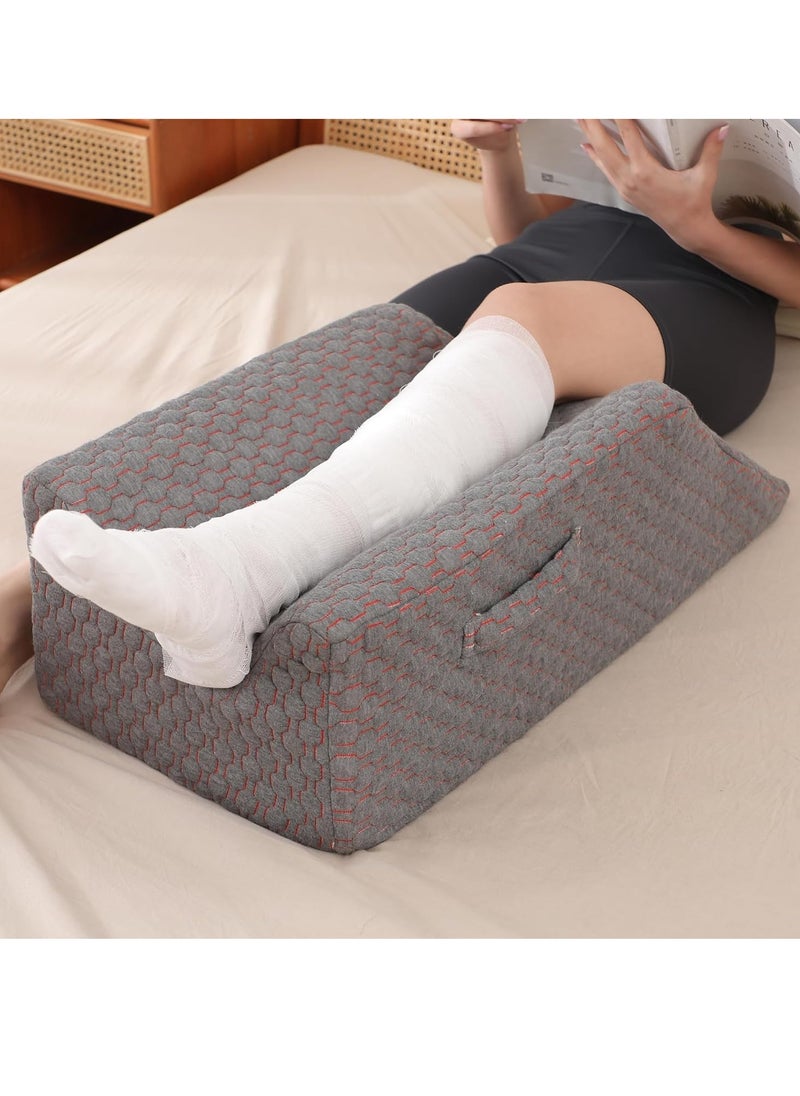 Single Leg Elevation Pillow Post Surgery Leg Pillow | Memory Foam Ankle Knee and Leg Wedge Pillow for Injury After Surgery – Foot, Leg Pain, Hip, Knee Pain, Improve Blood Circulation 29” x 13” x 9.5