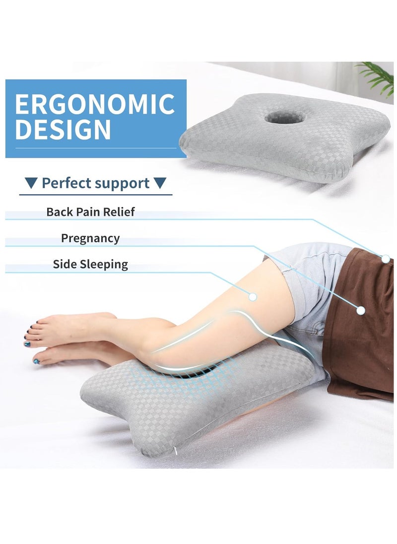 Leg & Knee Pillow for Side Sleepers - Upgraded Memory Foam Pillow Between Legs for Side Sleeping, Leg Pillow for Back, Hip, Sciatica Pain Relief, Side Sleeper Wedge Pillow (Light gray-no straps)