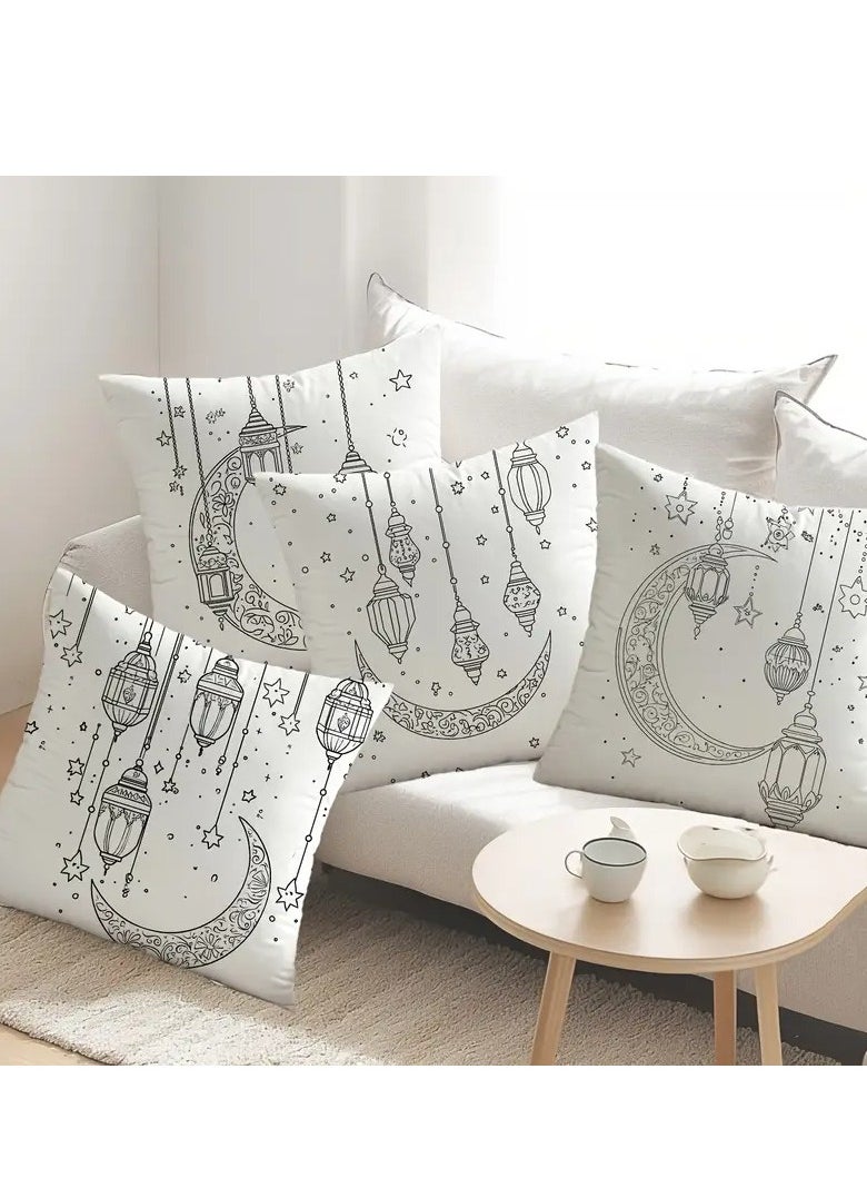 4pcs Contemporary Throw Pillow Covers, Vintage Ramadan Lantern Print, 44.96cm x 44.96cm, Machine Washable, Zipper Closure, 100% Polyester, with Decorative Cushion Cases for Home, Sofa, Bedroom, Party, Spring Decor