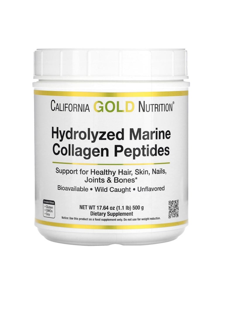 Hydrolyzed Marine Collagen Peptides, Unflavored, 17.64 oz (500 g)