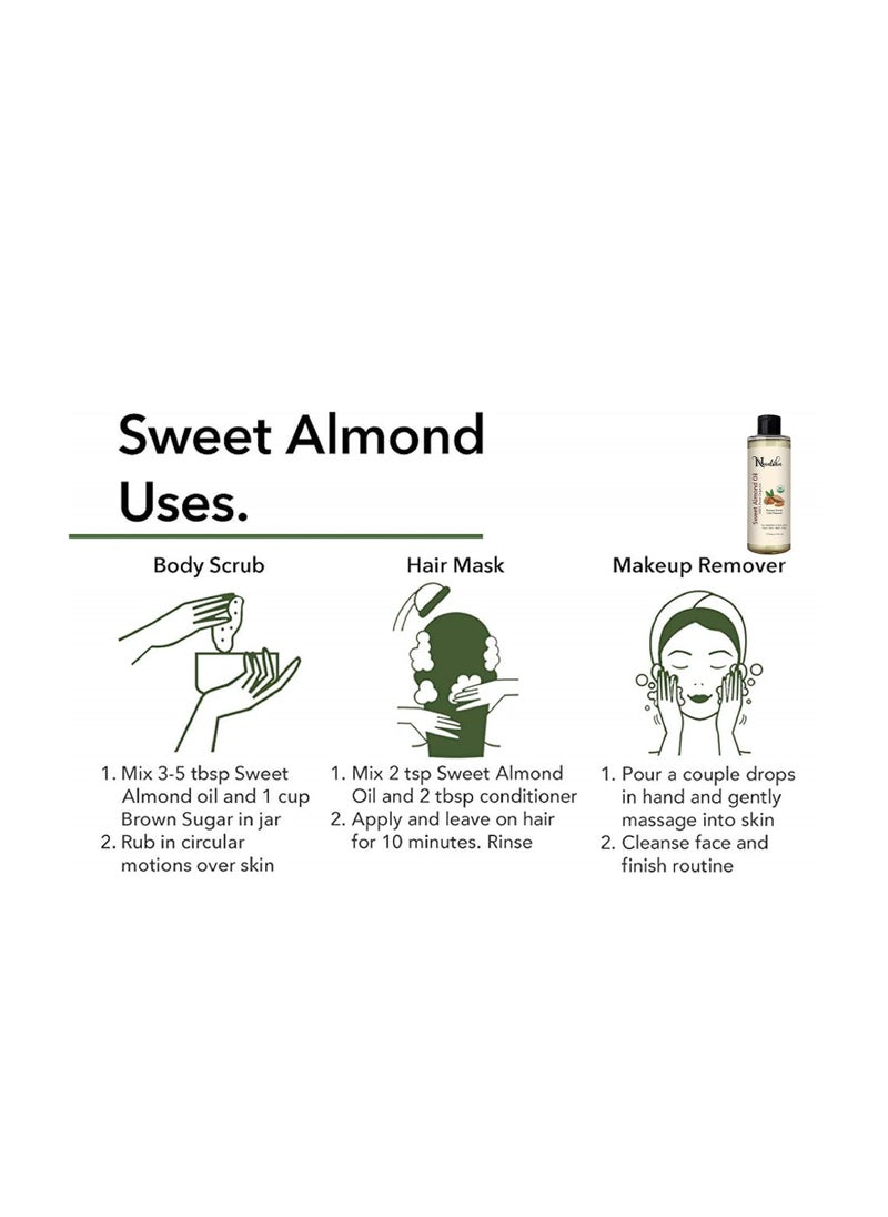 Nualoha Sweet Almond Oil Certified Organic- 100% Pure, Natural Cold Pressed Moisturizer For Hair, Skin & Body -220 ML