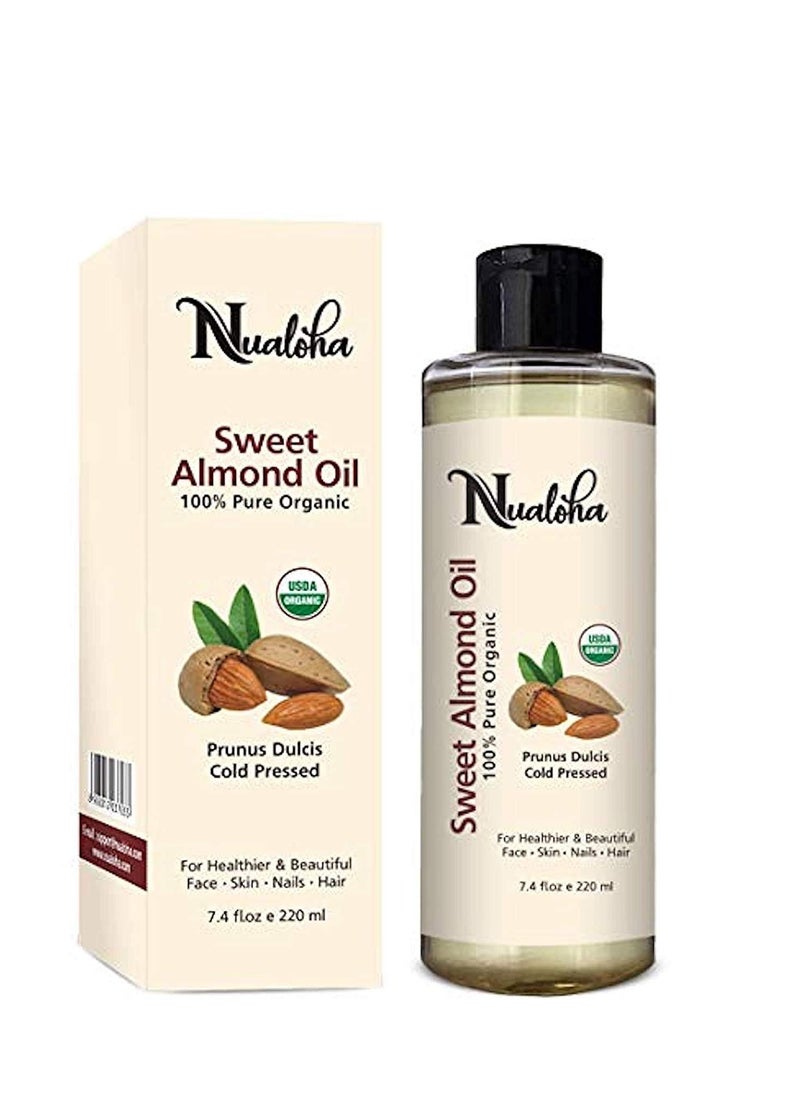 Nualoha Sweet Almond Oil Certified Organic- 100% Pure, Natural Cold Pressed Moisturizer For Hair, Skin & Body -220 ML