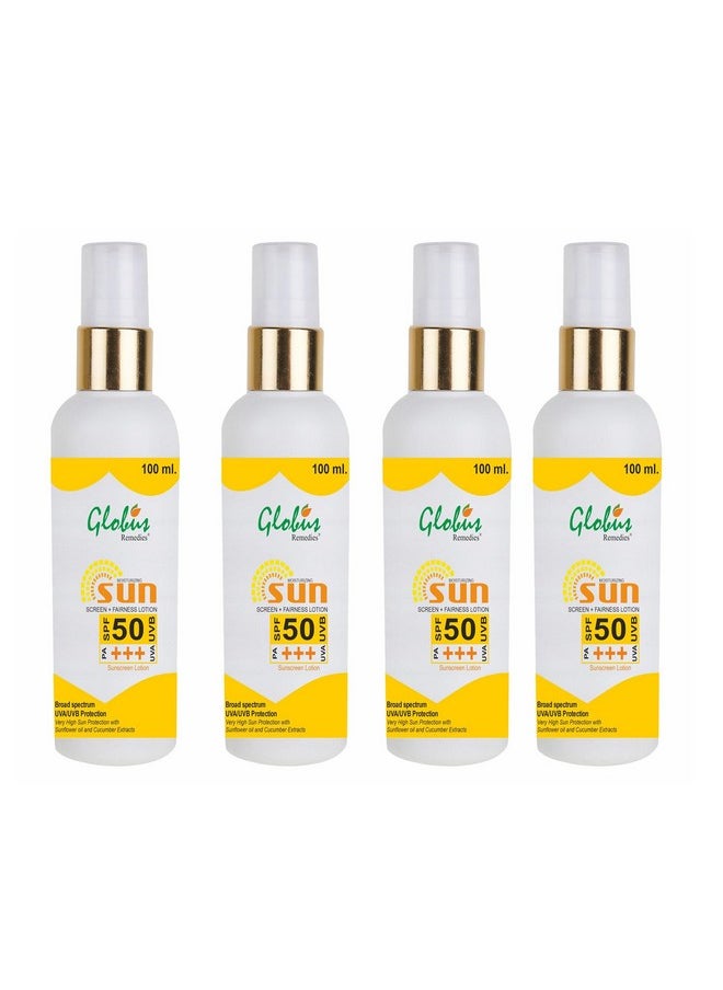 Globus Sunscreen Lotion with SPF 50+++, For All Skin Types, 100 ml (Pack of 4)