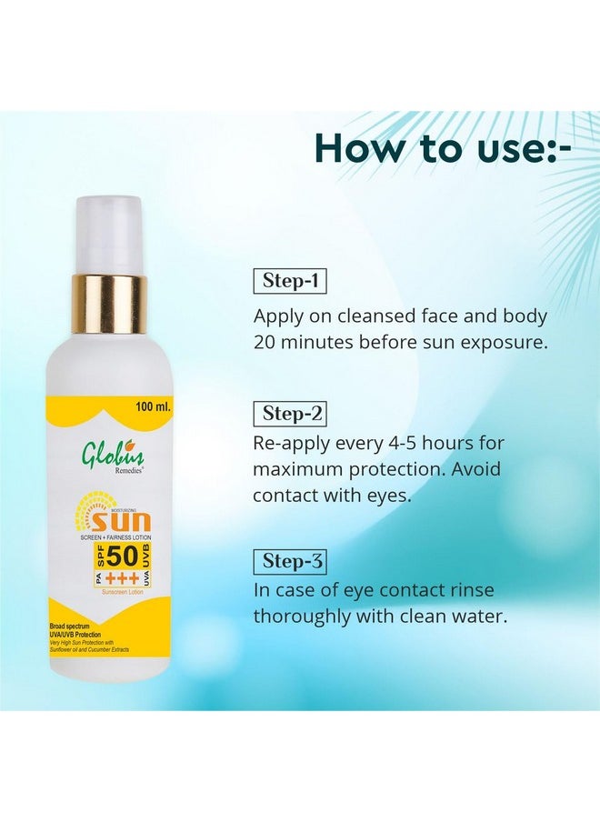 Globus Sunscreen Lotion with SPF 50+++, For All Skin Types, 100 ml (Pack of 4)