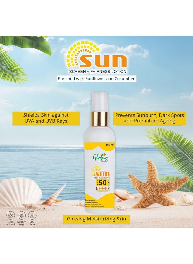 Globus Sunscreen Lotion with SPF 50+++, For All Skin Types, 100 ml (Pack of 4)