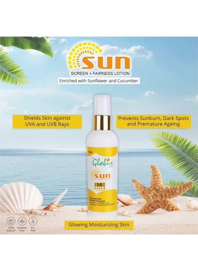Globus SPF 50 PA+++ Sunscreen Lotion With Fairness - 100 ml (Pack of 5)