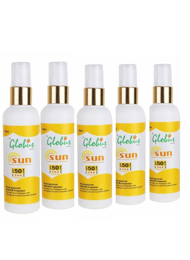 Globus SPF 50 PA+++ Sunscreen Lotion With Fairness - 100 ml (Pack of 5)