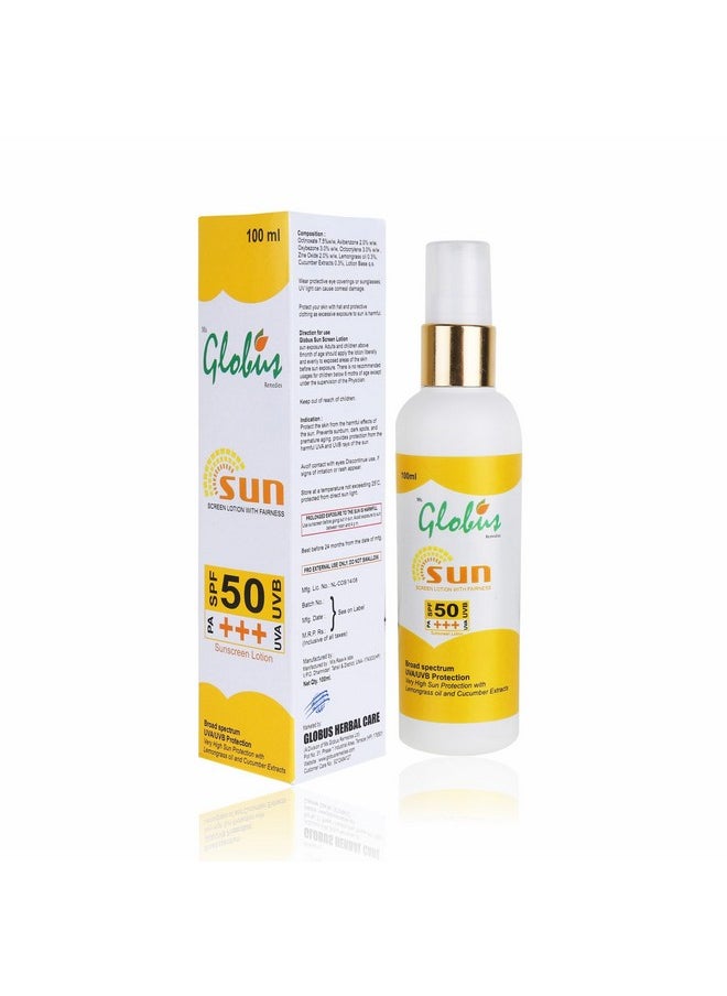 Globus SPF 50 PA+++ Sunscreen Lotion With Fairness - 100 ml (Pack of 5)
