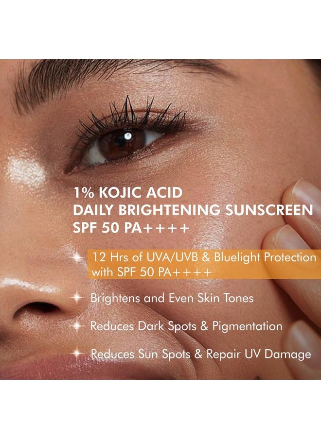 mCaffeine CLEAR GLOW 1% Kojic Acid & Alpha Arbutin Brightening Sunscreen SPF 50 PA++++ |Niacinamide-Dark Spots & Pigmentation| UVA-B Sun Protection|For Men & Women - 50ml For All Skin Type