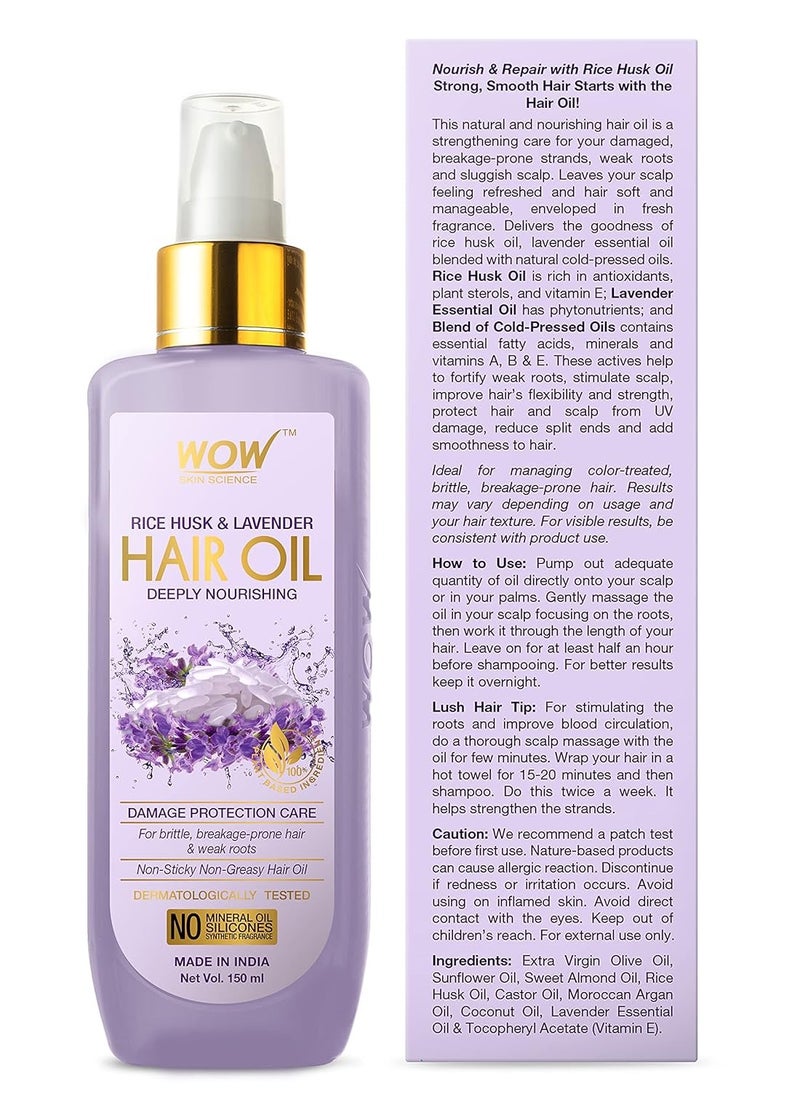 WOW Skin Science Rice Hair Oil for Non Sticky & Non Greasy | Frizzy | Dry Hair - With Rice Husk & Lavender Oil - 150mL