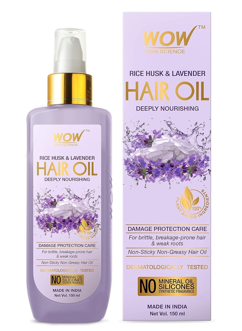 WOW Skin Science Rice Hair Oil for Non Sticky & Non Greasy | Frizzy | Dry Hair - With Rice Husk & Lavender Oil - 150mL